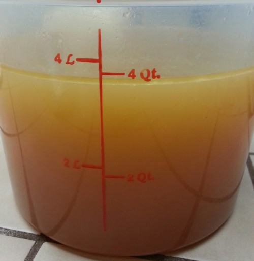 Extra rich chicken stock from roasted carcass, pressure-cooked 4 hours